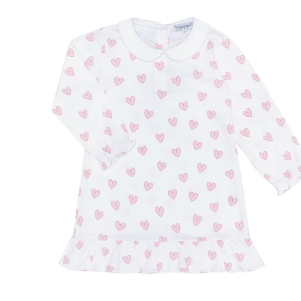 Heart Print Long Sleeve Playtime Dress - Pink